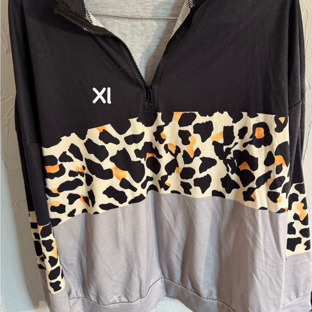 Leopard Print Quarter-Zip Sweatshirt